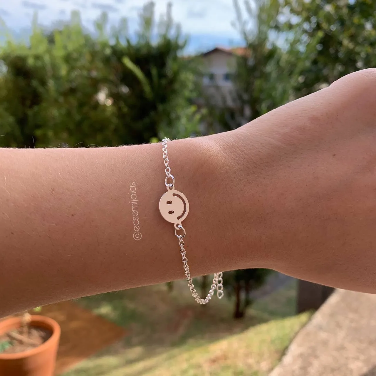 Pulseira EMOTICON - 20 + 5 cm de extensor - banhado a prata 925