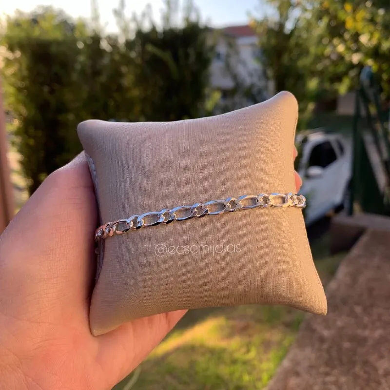 Pulseira fecho gaveta 1x1 média - 20 cm - banhado a ródio branco