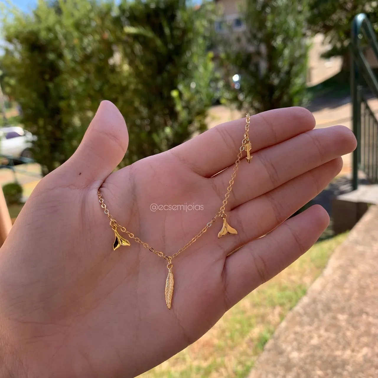 Pulseira flecha coruja folha calda de sereia âncora - 17 cm + 5 cm de extensor - banhado a ouro 18k