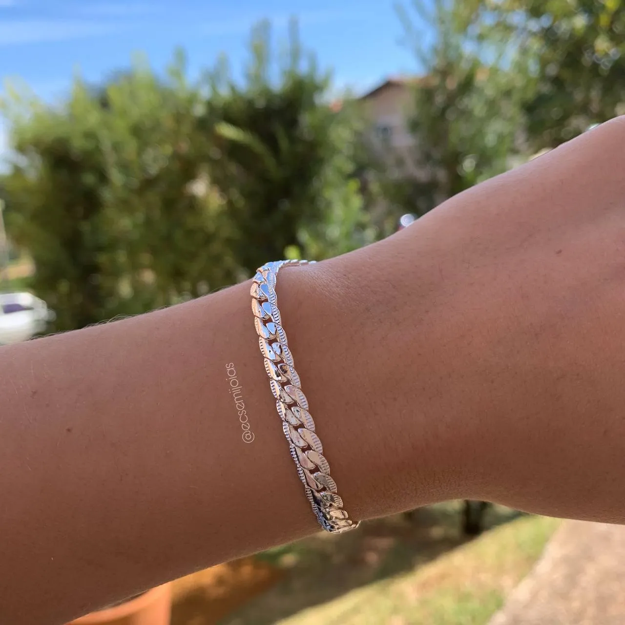 Pulseira grumet trabalhada- 20 cm - banhado a prata 925