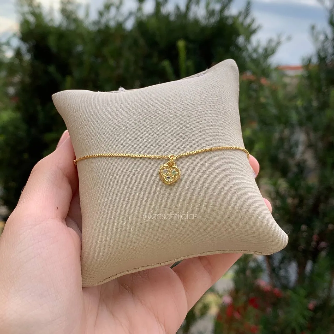 Pulseira infantil coração com zirconia - banhado a ouro 18k - 12 cm + 3 cm de extensor