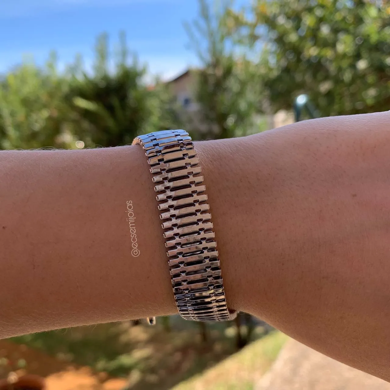 Pulseira larga lacraia- 20 cm - banhado a ródio branco