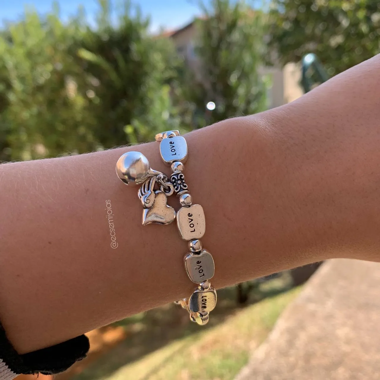 Pulseira love - 20 cm - banhado a ródio branco