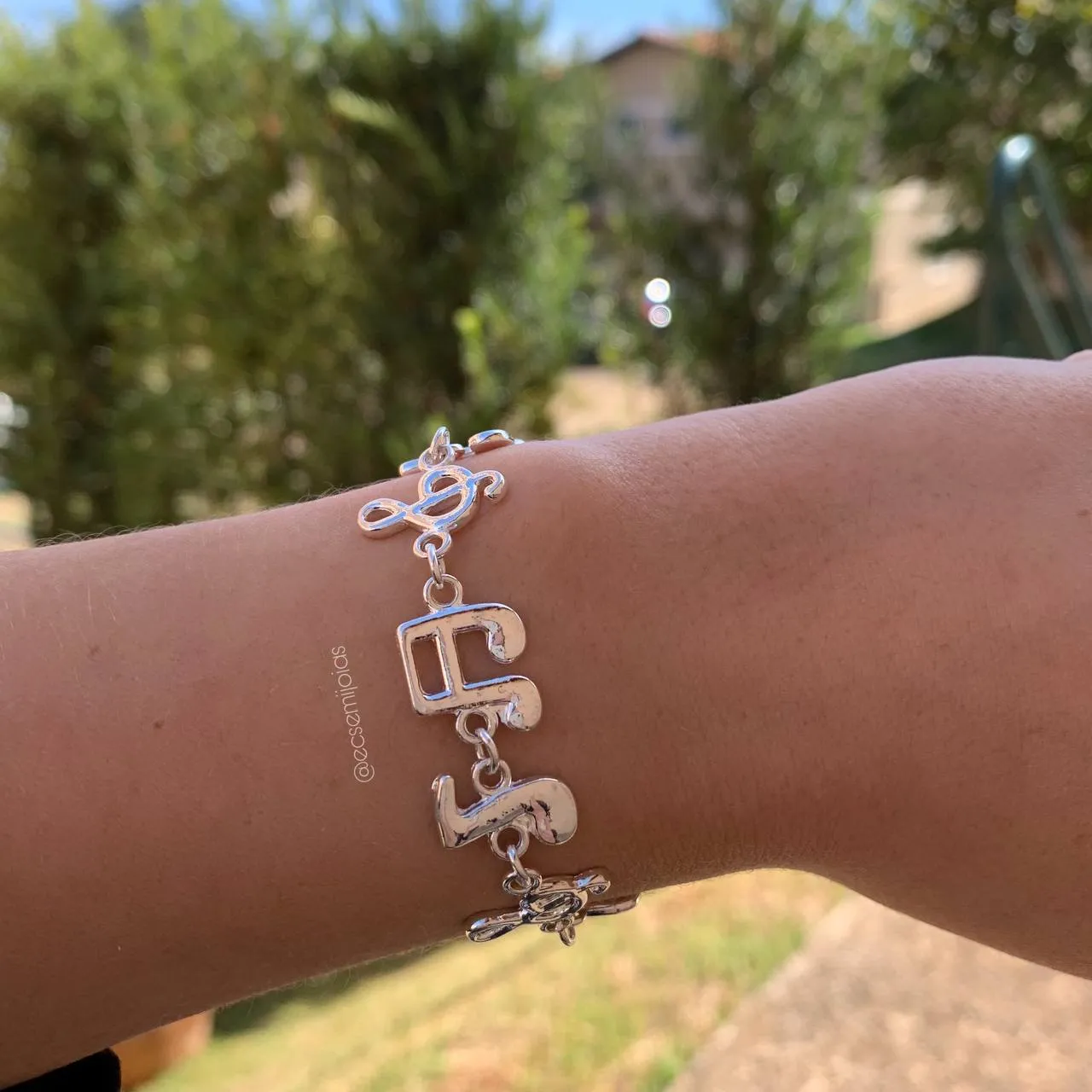 Pulseira notas musicais - 20 cm - banhado a prata 925