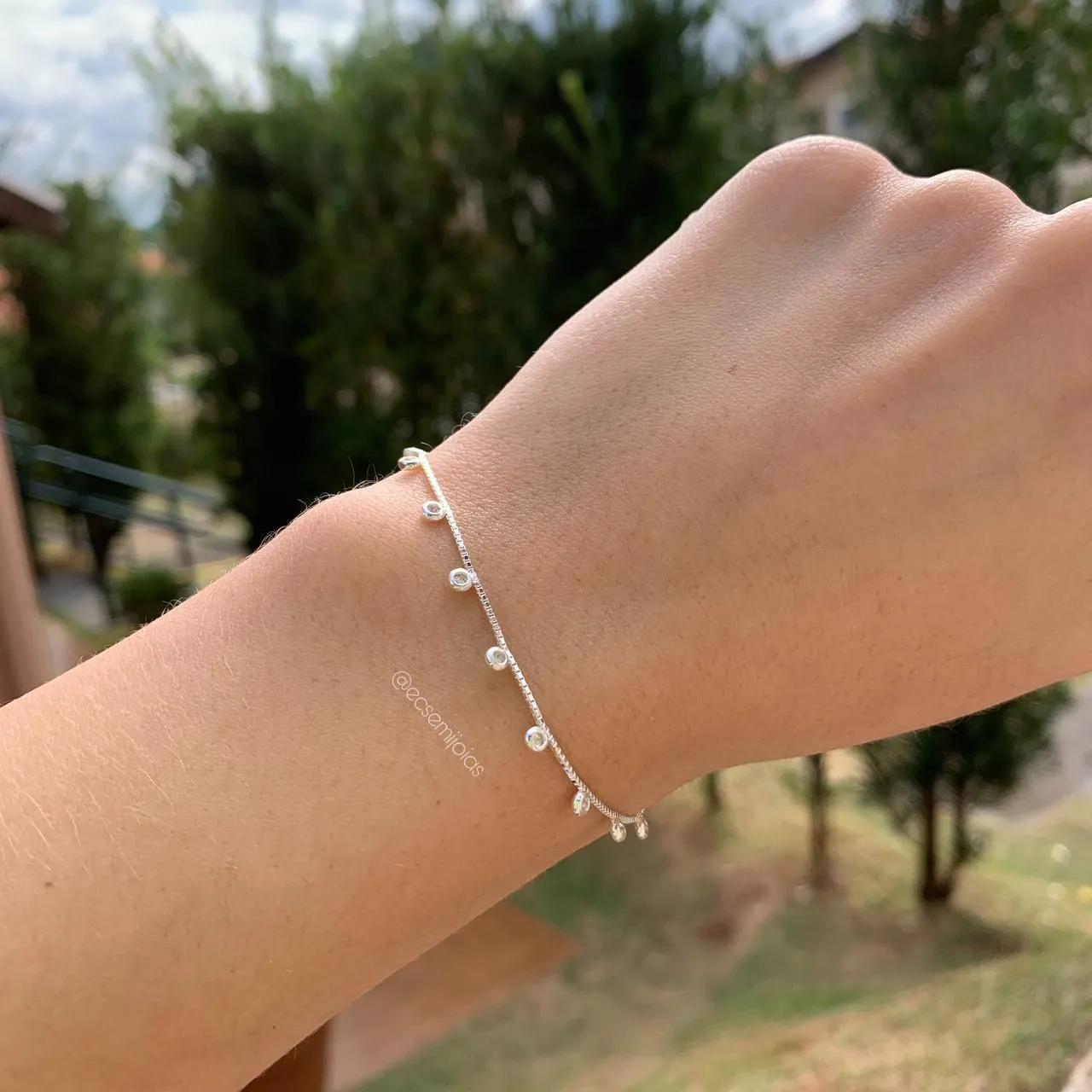 Pulseira pontos de luz - PRATA  925 - 16 + 3 cm de extensor