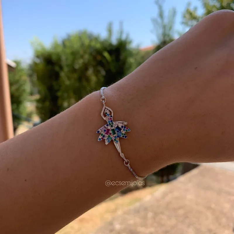 Pulseira shambala bailarina - banhado a ródio branco