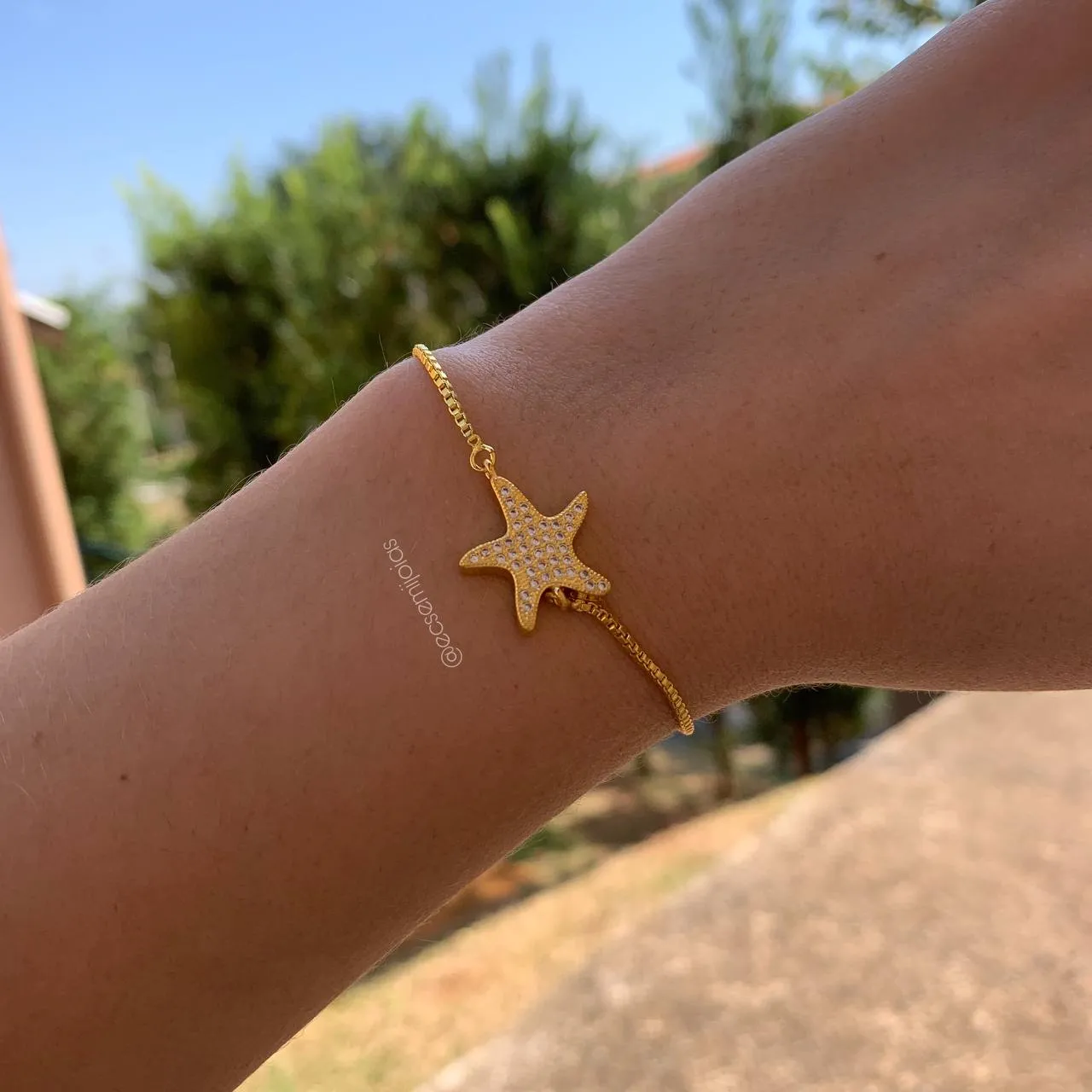 Pulseira shambala estrela cravejado - banhado a ouro 18k