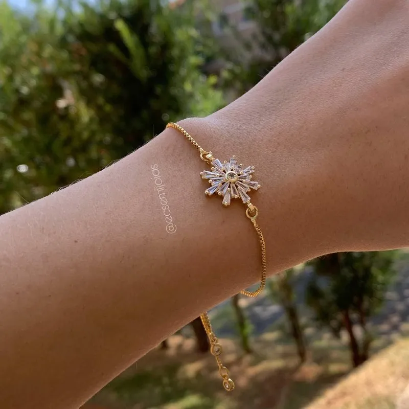 Pulseira shambala floco de neve - banhado a ouro 18k
