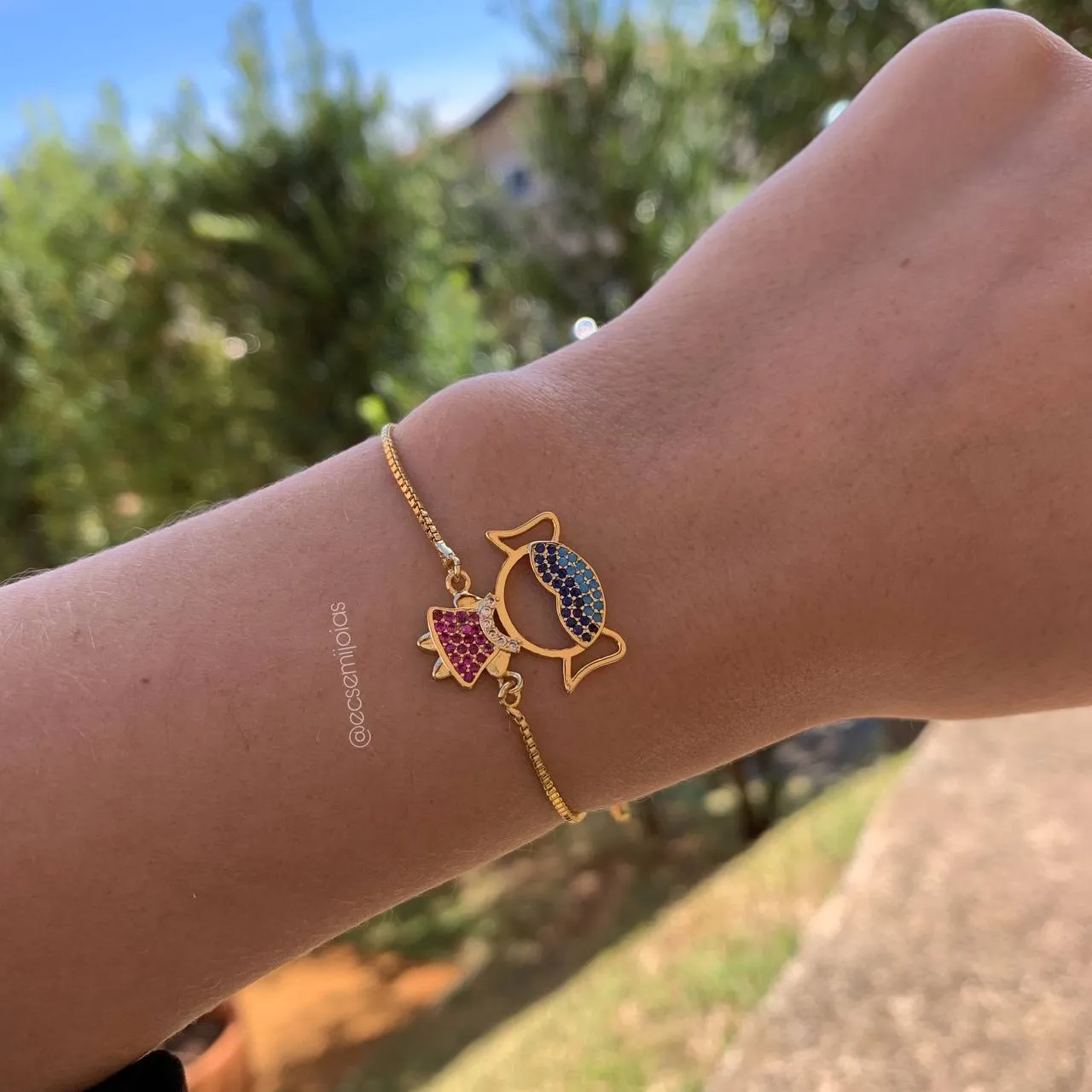 Pulseira shambala menina cravejada - 20 cm - banhado a ouro 18k