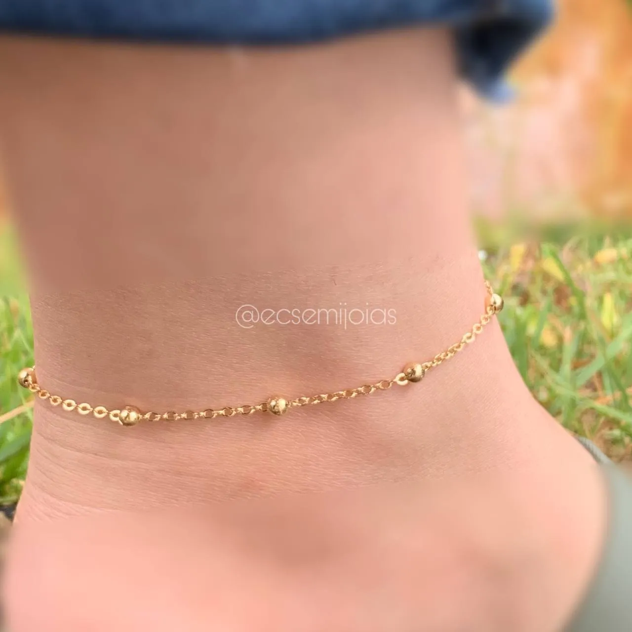 Tornozeleira portuguesinha bola 4 mm - 20 cm + 7 cm de extensor - banhado a ouro 18k