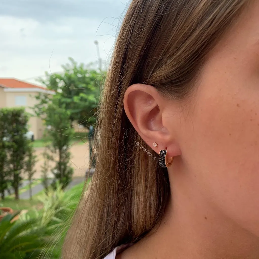 Brinco trio argola larga cravejada G - banhado a ouro 18k