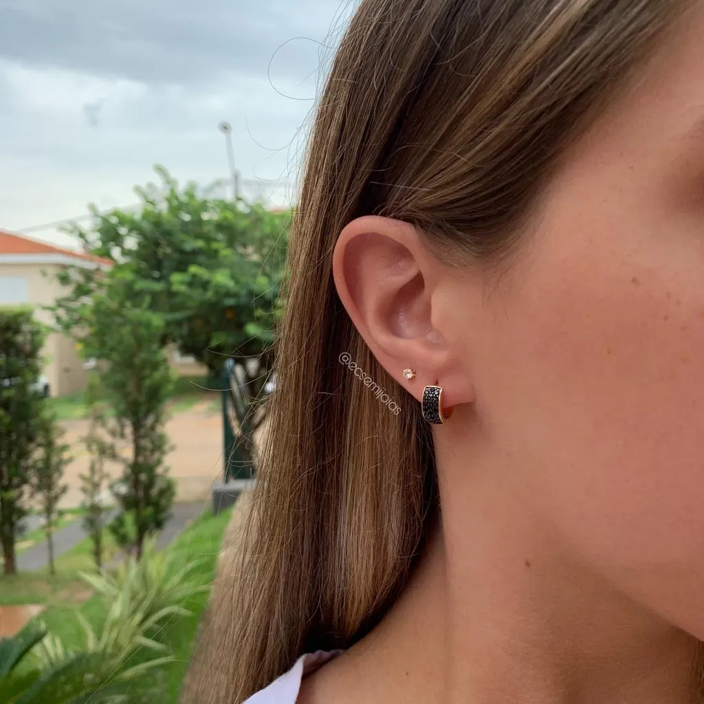 Brinco trio argola larga cravejada M - banhado a ouro 18k