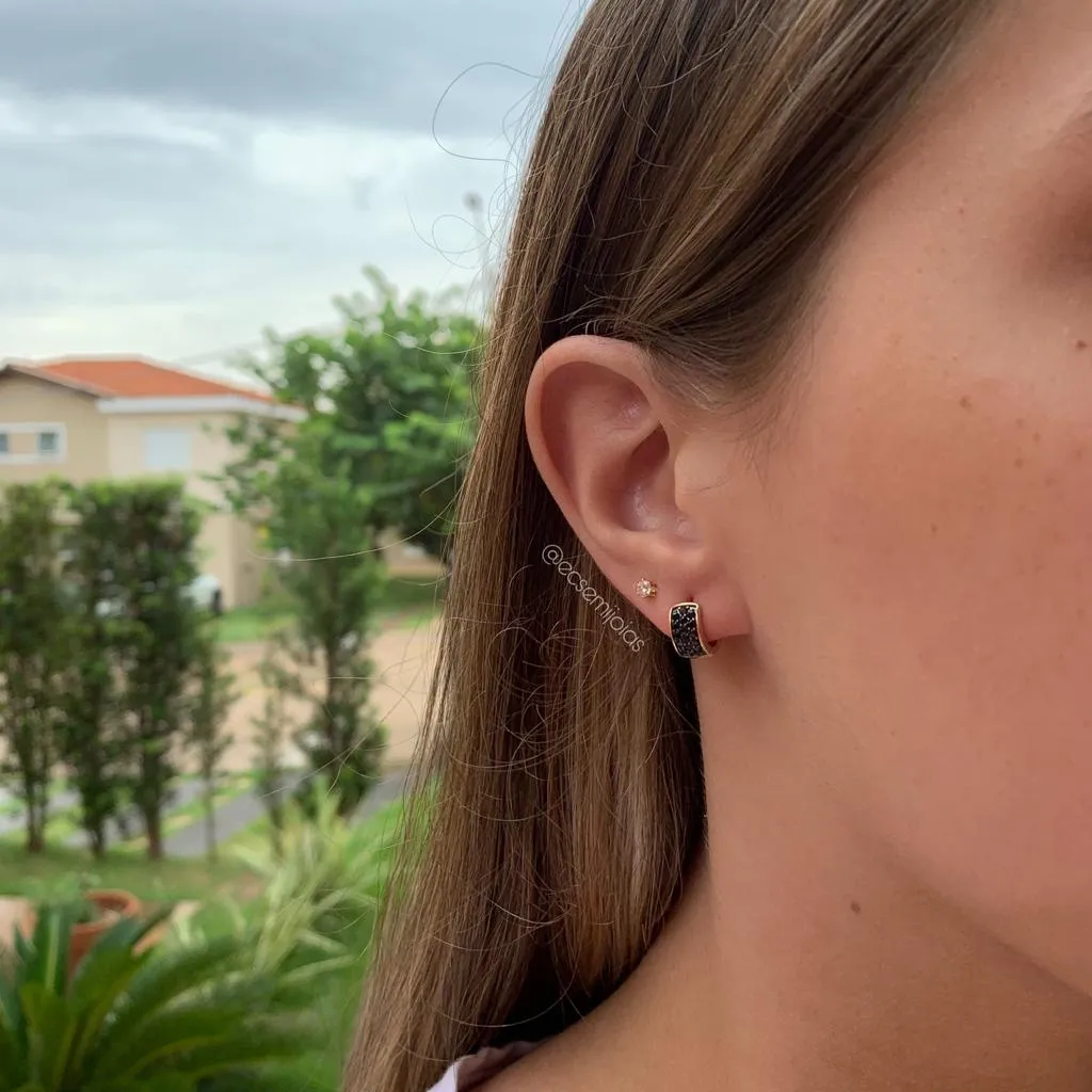 Brinco trio argola larga cravejada P - banhado a ouro 18k