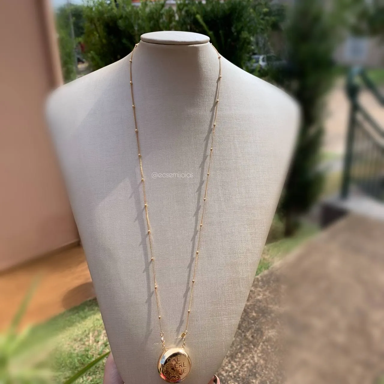 Colar de bola - ore espere confie - 70 cm - banhado a ouro 18k