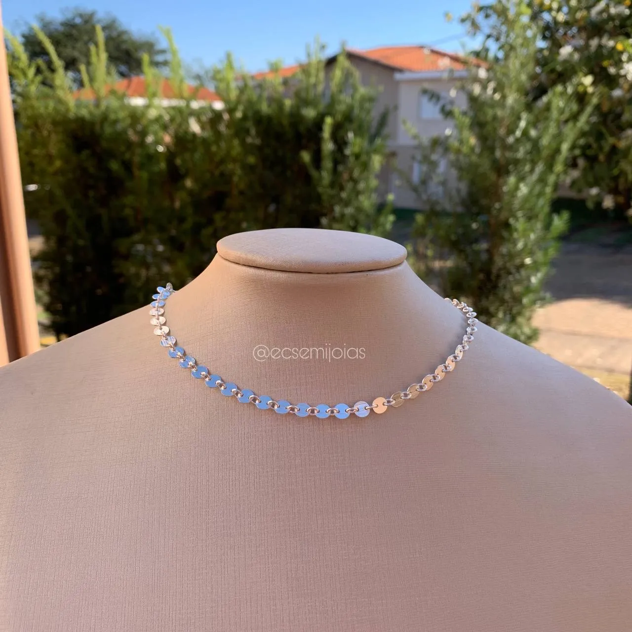 Colar choker plaquinhas foscas - 36 cm + 4 cm de extensor - banho de prata 925