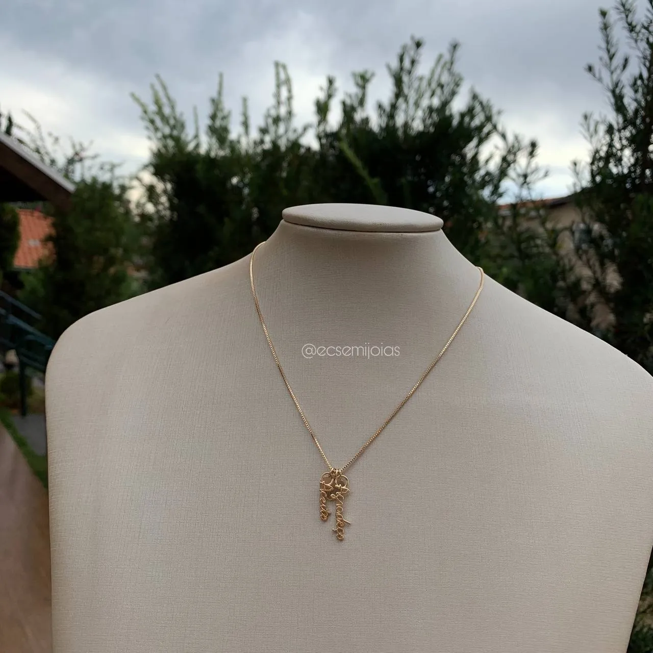 Colar coração aceito agradeço - 45 cm - banhado a ouro 18k