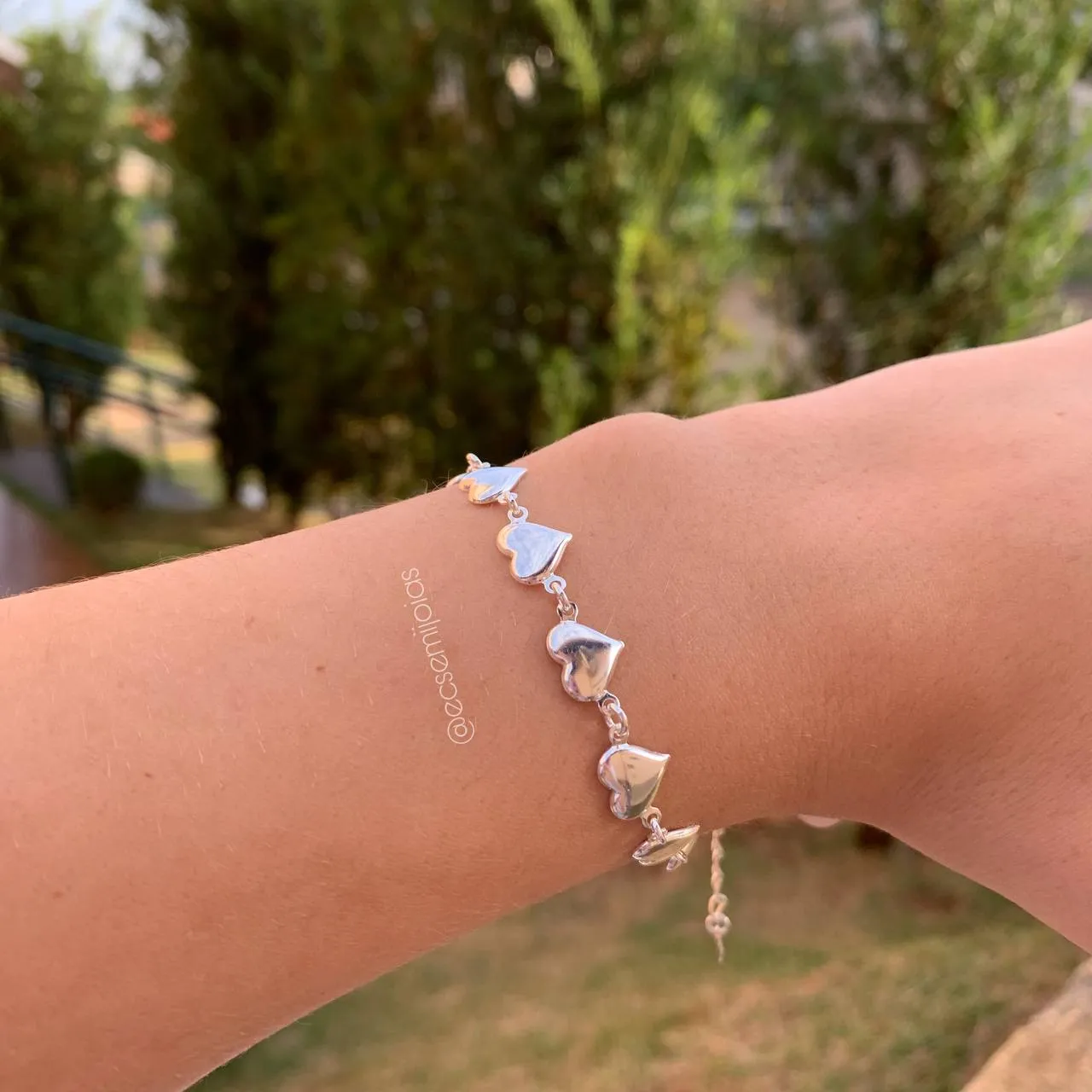 Pulseira 11 corações - 15 cm + 4 cm de extensor - banhado a prata 925