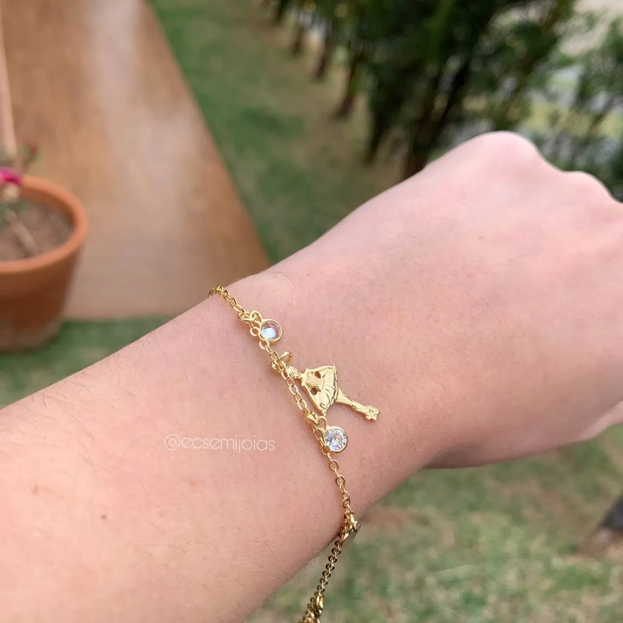 Pulseira clave de sol coração ponto de luz bailarina e nota musical - 16 cm + 4 cm de extensor - banhado a ouro 18k