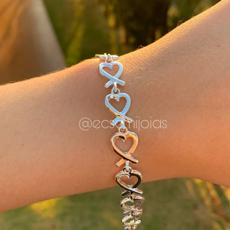 Pulseira corações vazados - banhado a prata 925 - 20 cm
