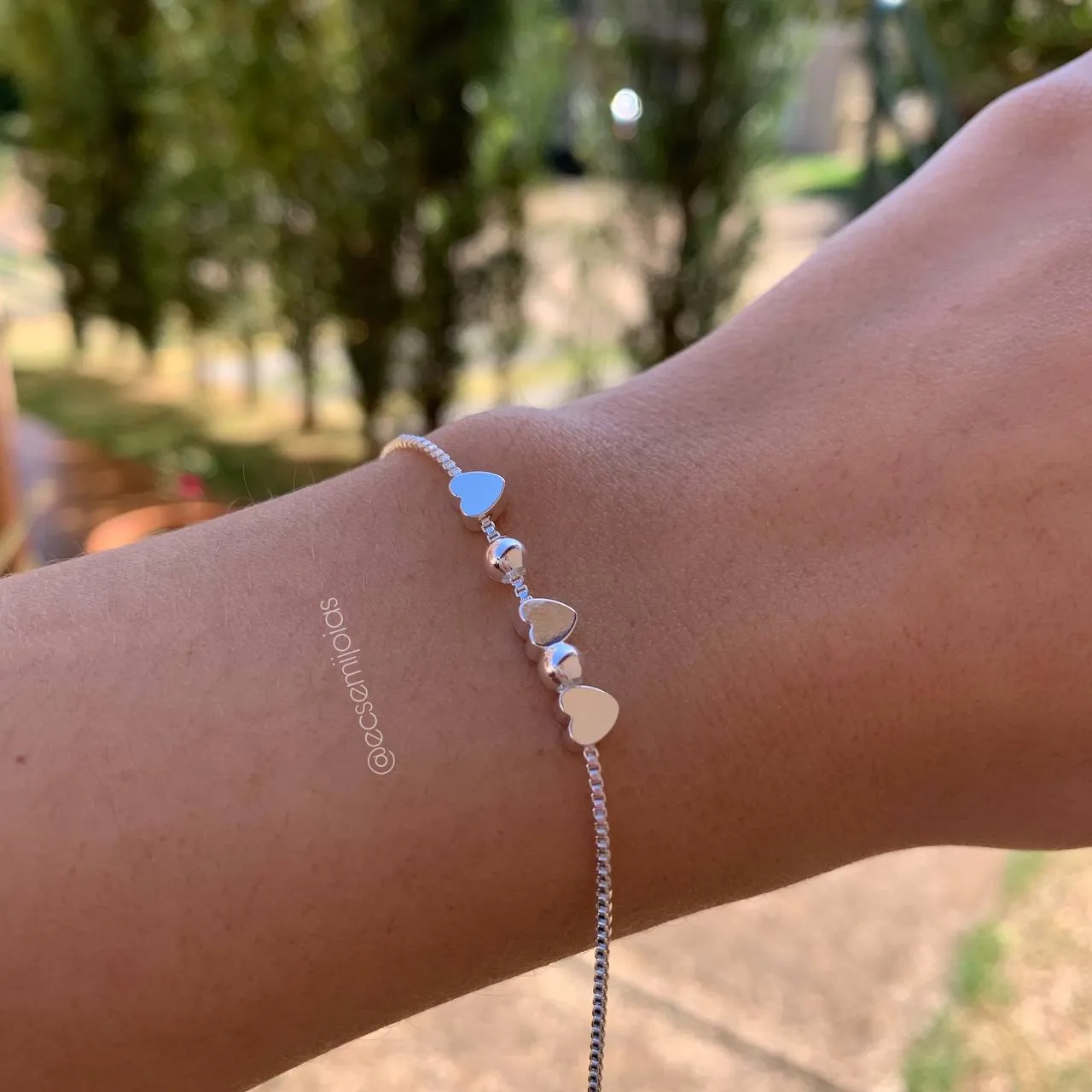 Pulseira de corações delicados - 18 cm+ 5 cm de extensor - banhado a prata 925