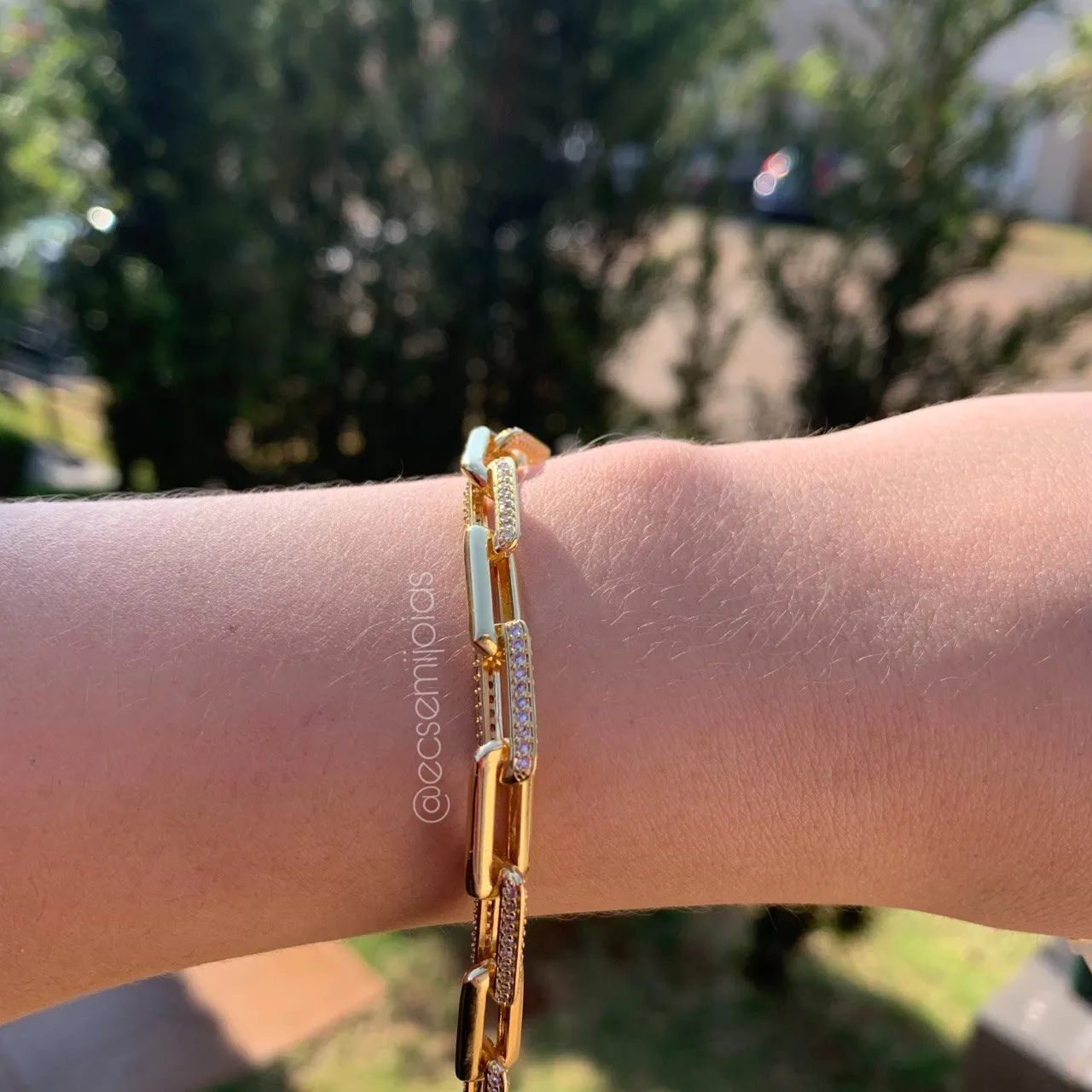 Pulseira elo cartier cravejado - 23 cm - banhado a ouro 18k