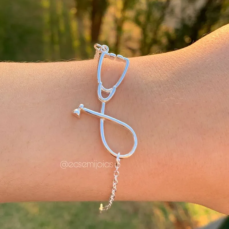 Pulseira estetoscópio - banhado a prata 925 - 20 cm