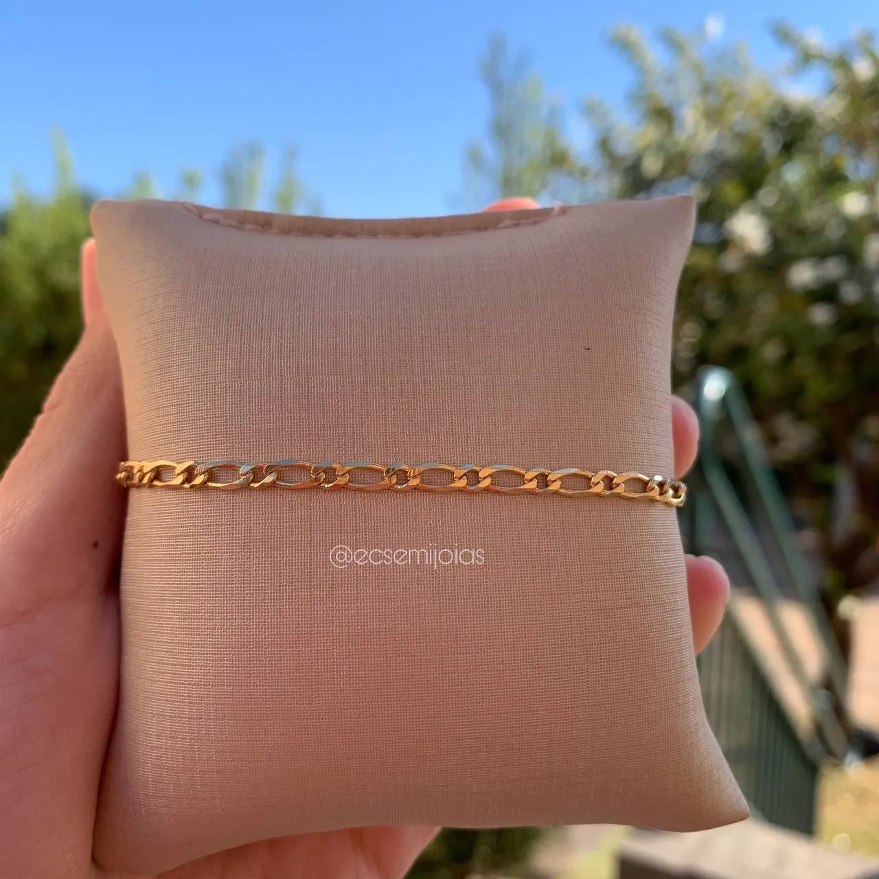 Pulseira fecho gaveta 1x1 mais fina - 20 cm - 3 mm de espessura -banhado a ouro 18k