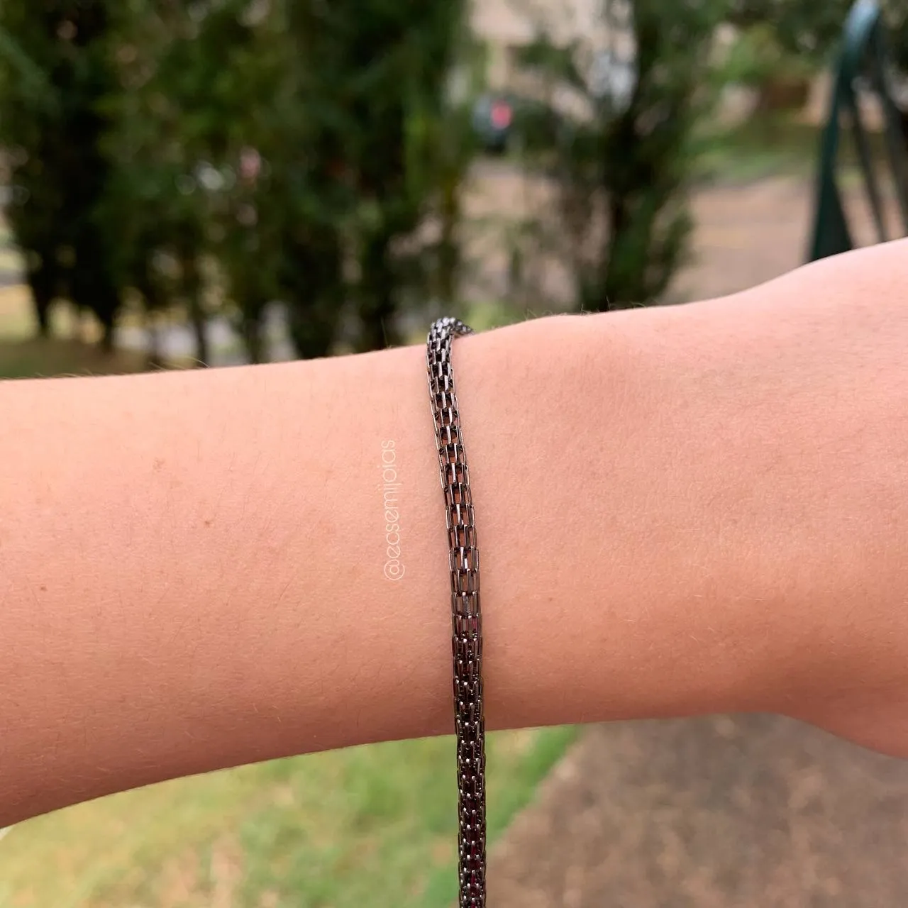 Pulseira lisa vazada para formar trio mais fina - 16 cm + 4 cm de extensor - banhado a ródio negro