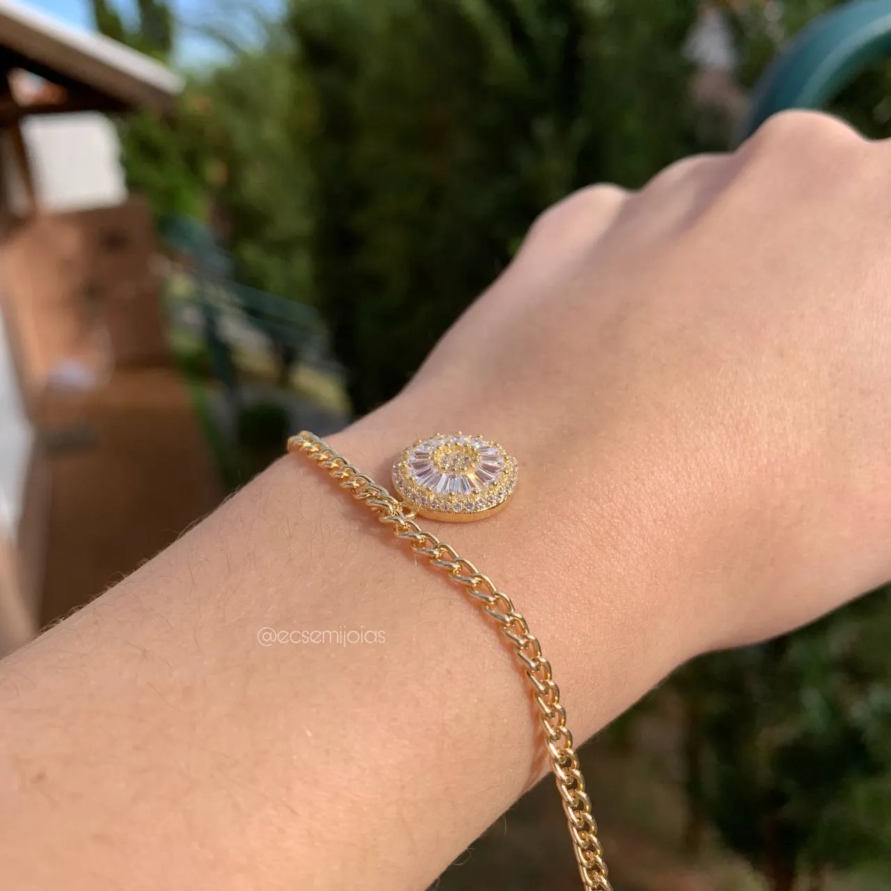 Pulseira portuguesinha com pizza pendurada - 16 cm + 5 cm de extensor - banhado a ouro 18k