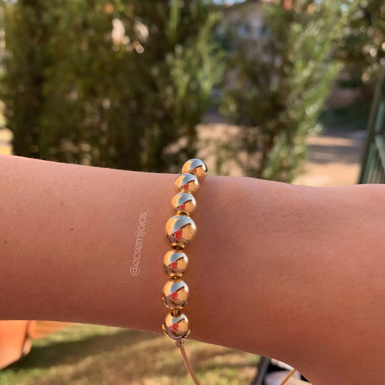 Pulseira shambala bolas lisas de 7mm - banhado a ouro 18k - 20 cm