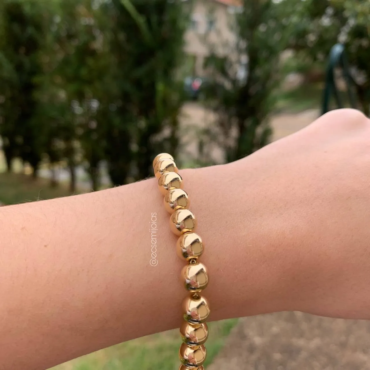 Pulseira toda de bolas 8 mm - 16 cm + 5 cm de extensor - banhado a ouro 18k