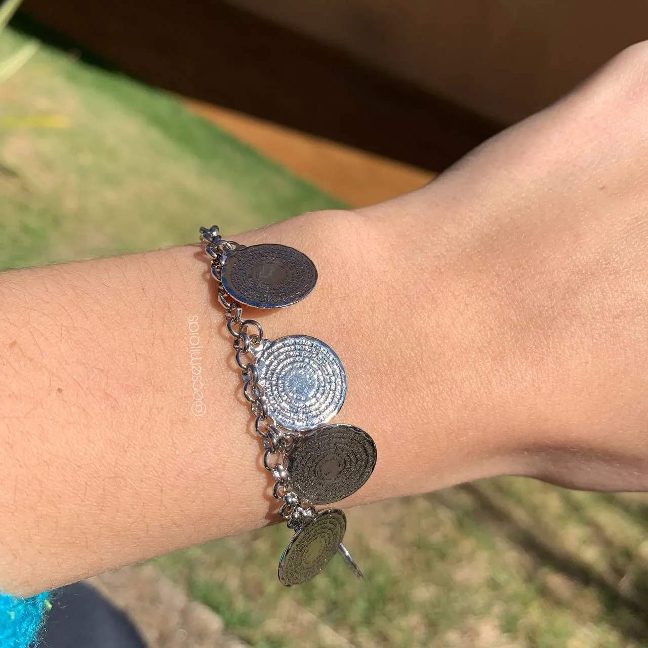 Pulseira toda de chapas  com pai nosso - 19 cm - banhado a ródio branco