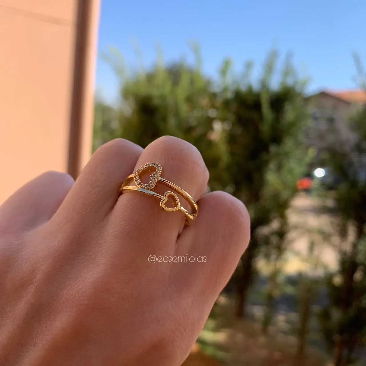 Anel corações - banhado a ouro 18k