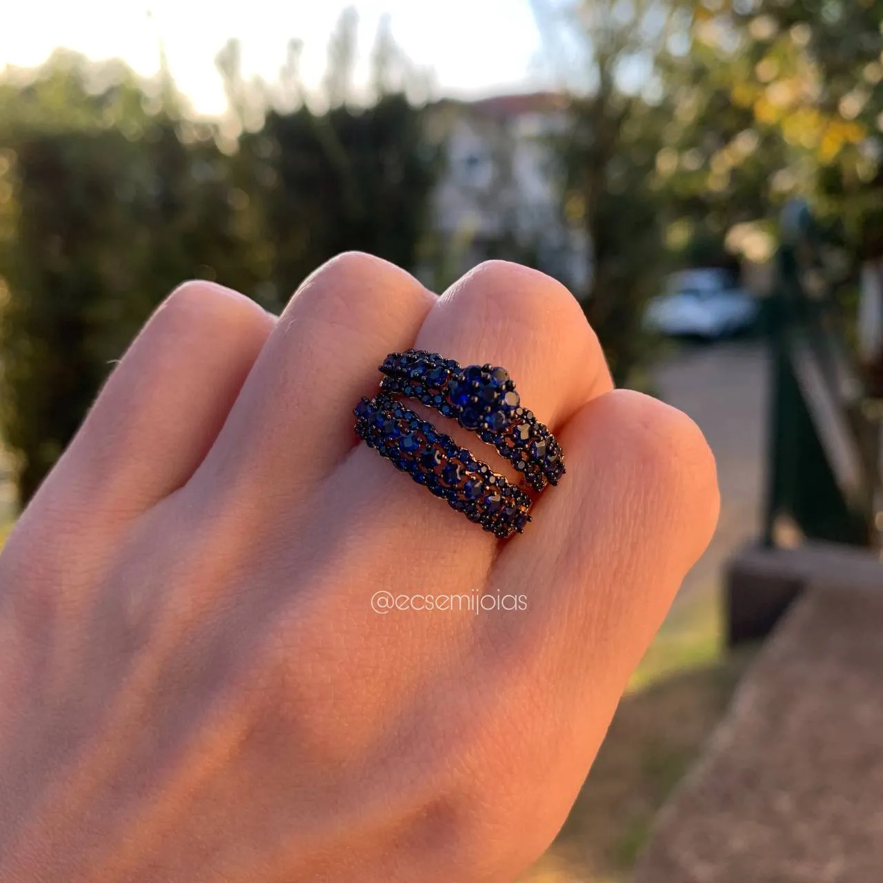 Anel duplo de flor cravejado - banhado a ouro 18k