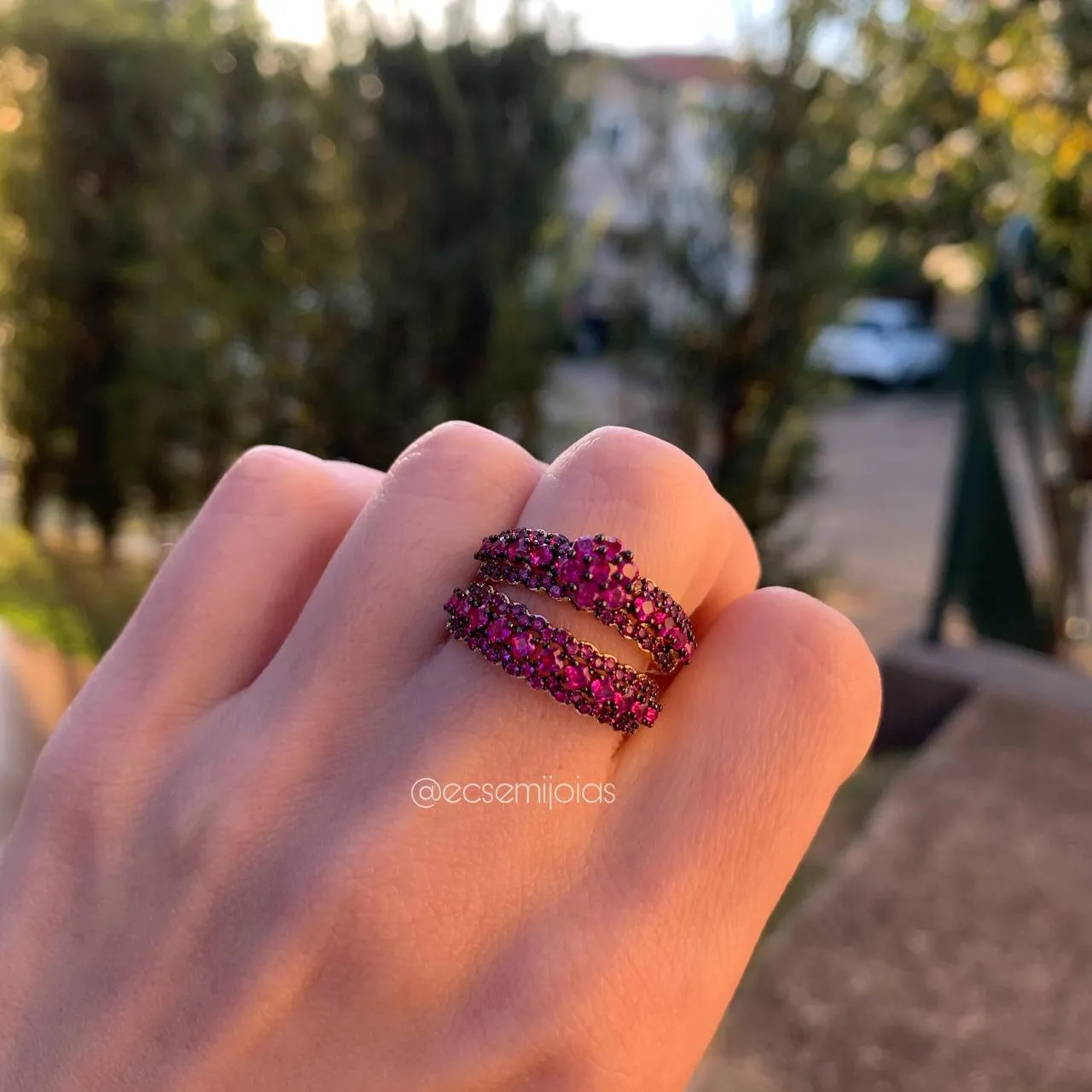 Anel duplo de flor cravejado - banhado a ouro 18k