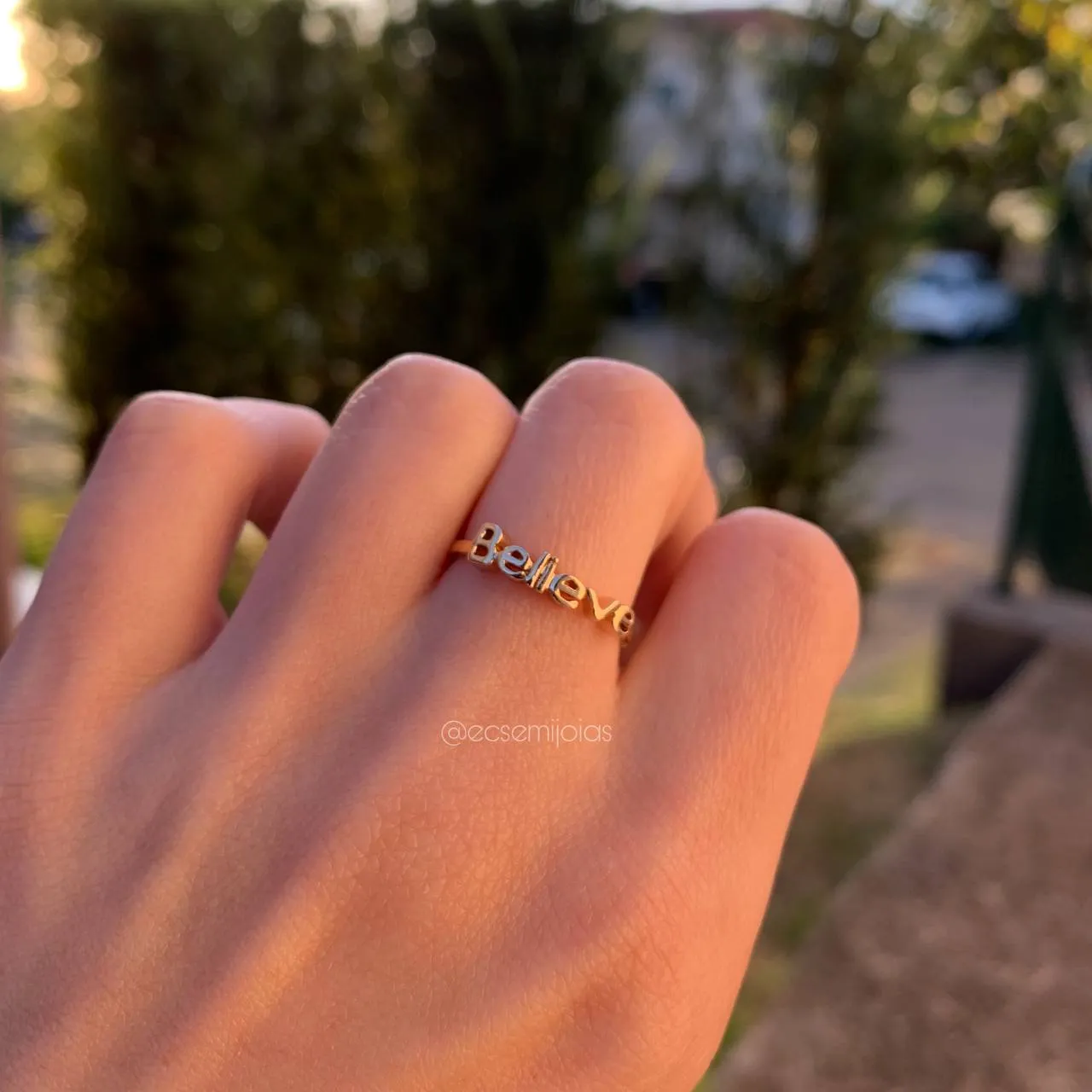 Anel liso believe - banhado a ouro 18k
