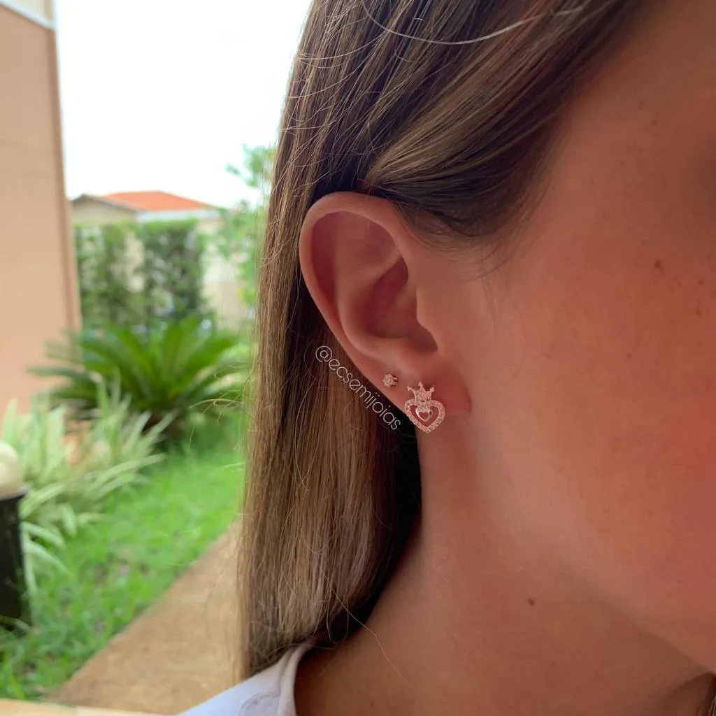 Brinco coroa cravejada - banhado a prata 925