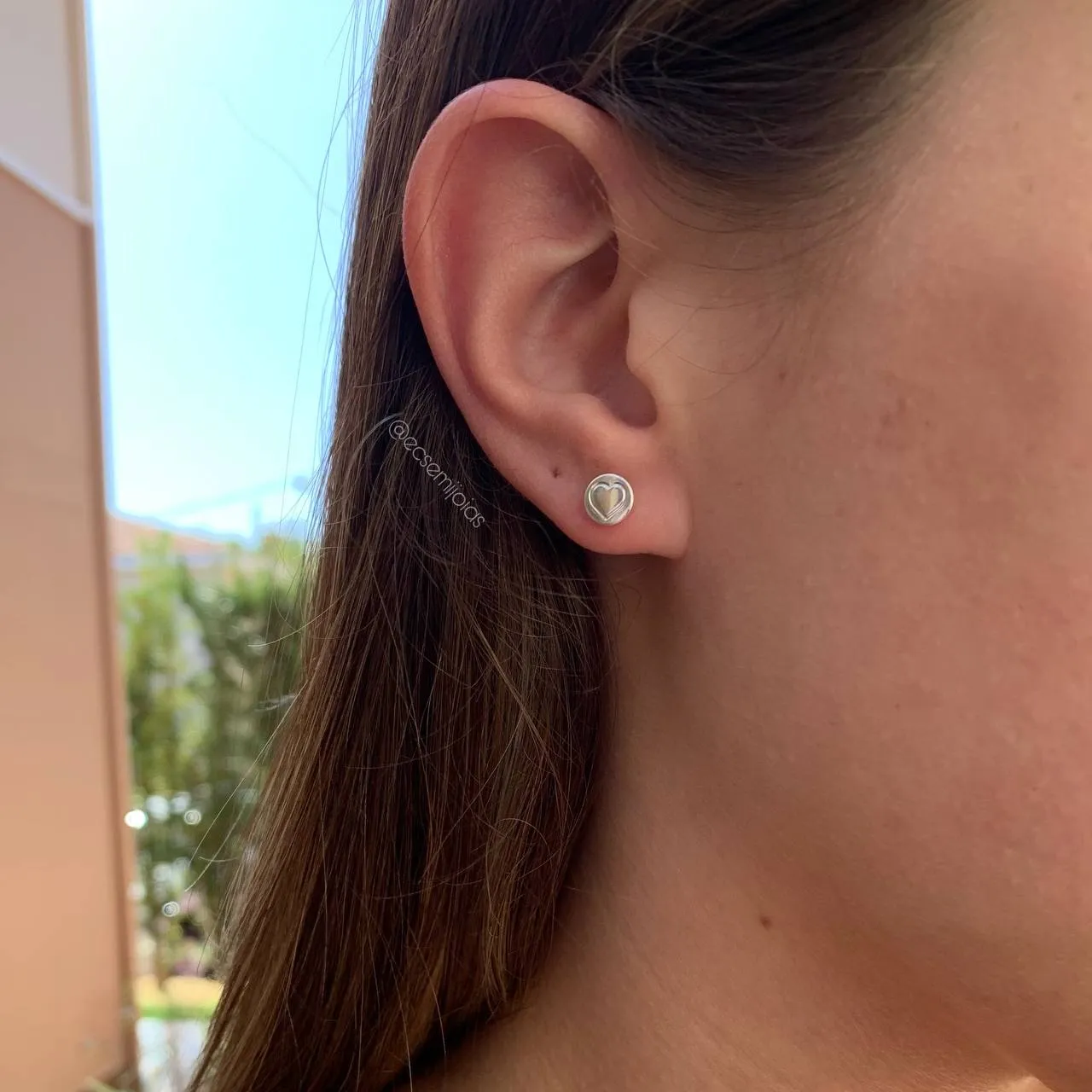 Brinco de redondo liso como coração - 6 mm - banhado a prata 925