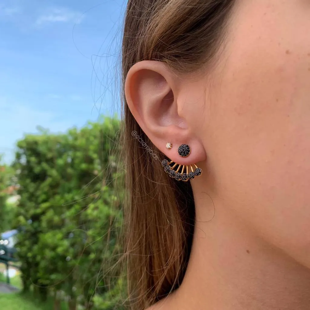 Brinco ear jacket circulos cravejados pequeno - banhando a ouro 18k