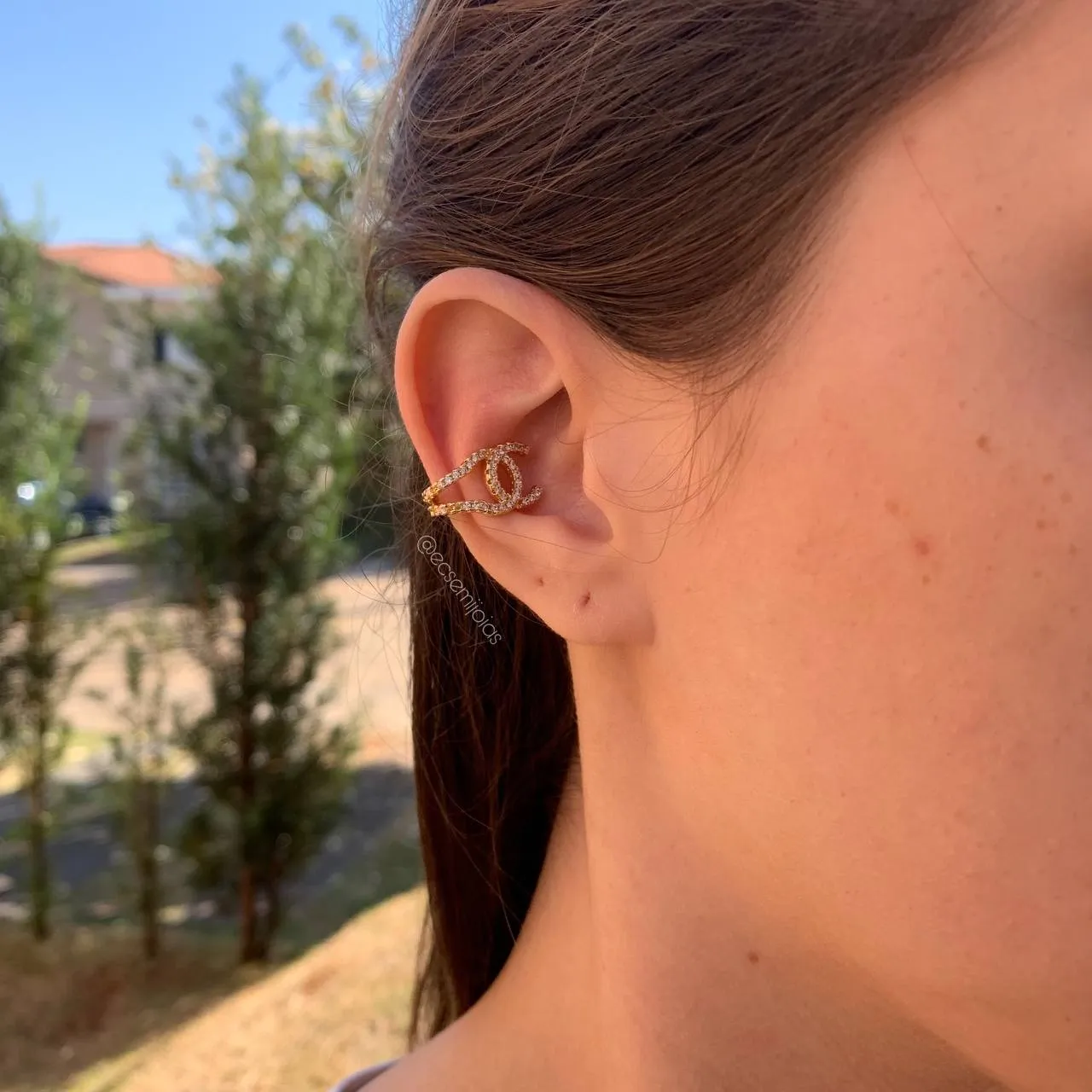 Brinco piercing x  cravejado - banhado a ouro 18k