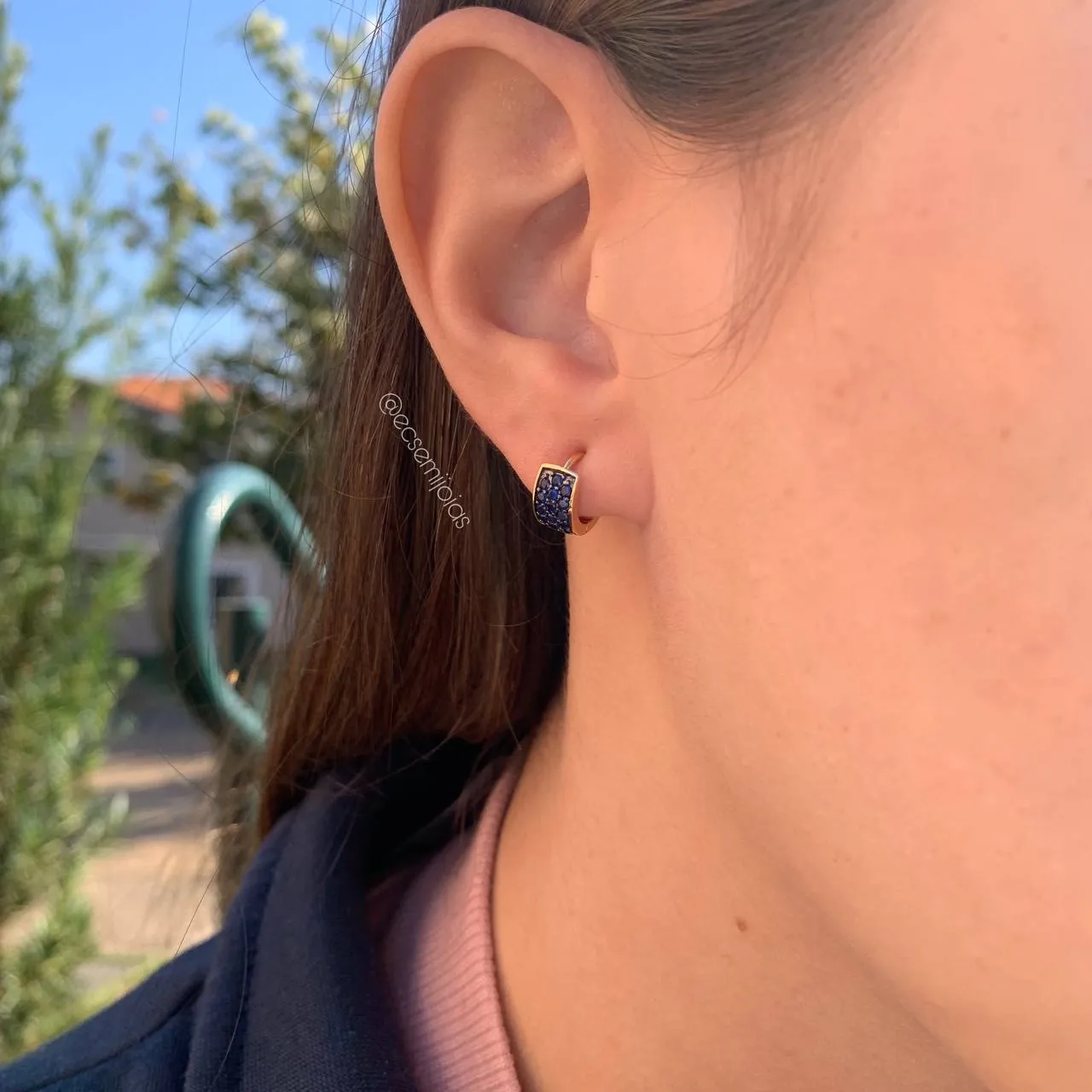 Brinco trio argola cravejada P - banhado a ouro 18k