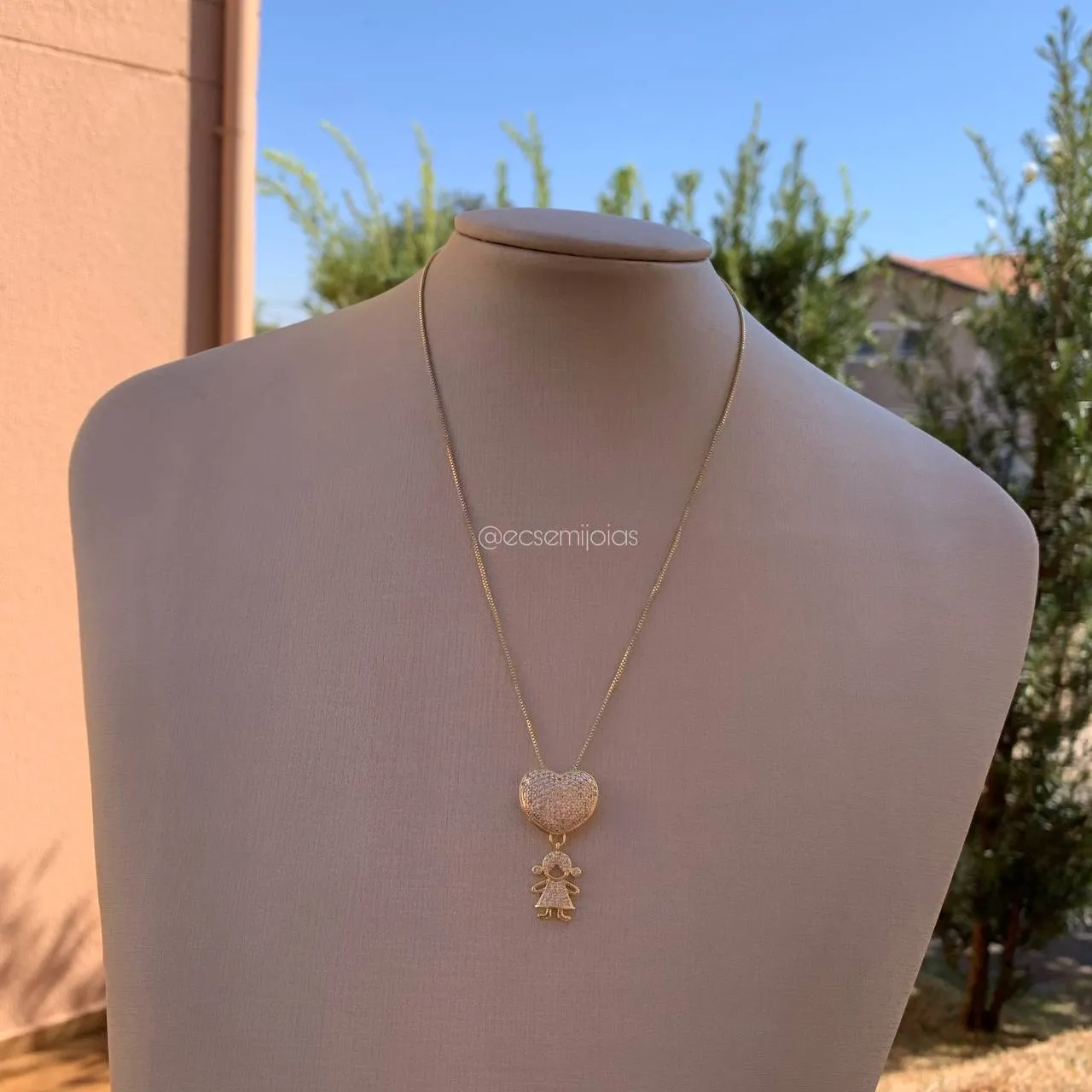 Colar coração crianças penduradas 1 menina - 45 cm - banhado a ouro 18k