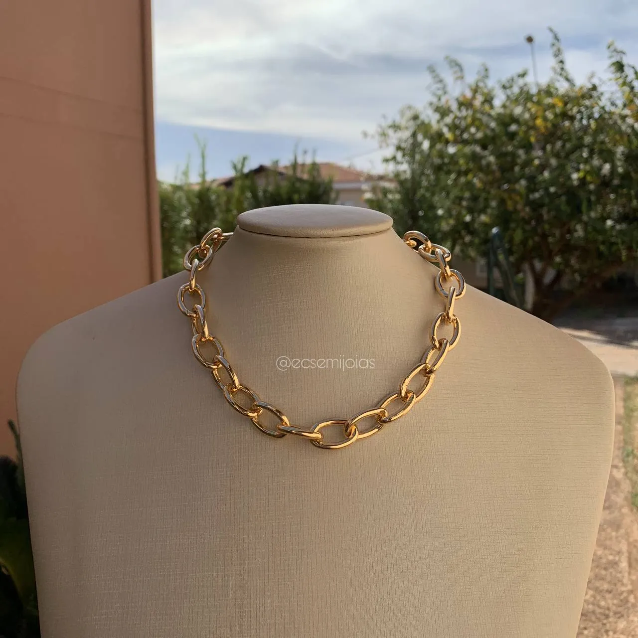 Colar de elos ovais 36 cm +3 cm de extensor - banhado a ouro 18k