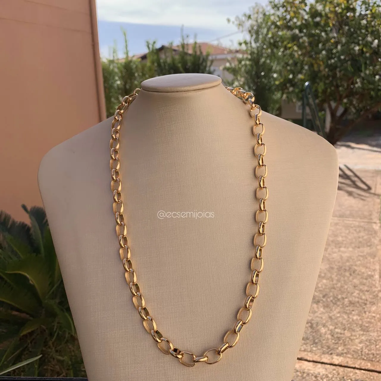 Colar de elos ovais 63 cm +5 cm de extensor - banhado a ouro 18k