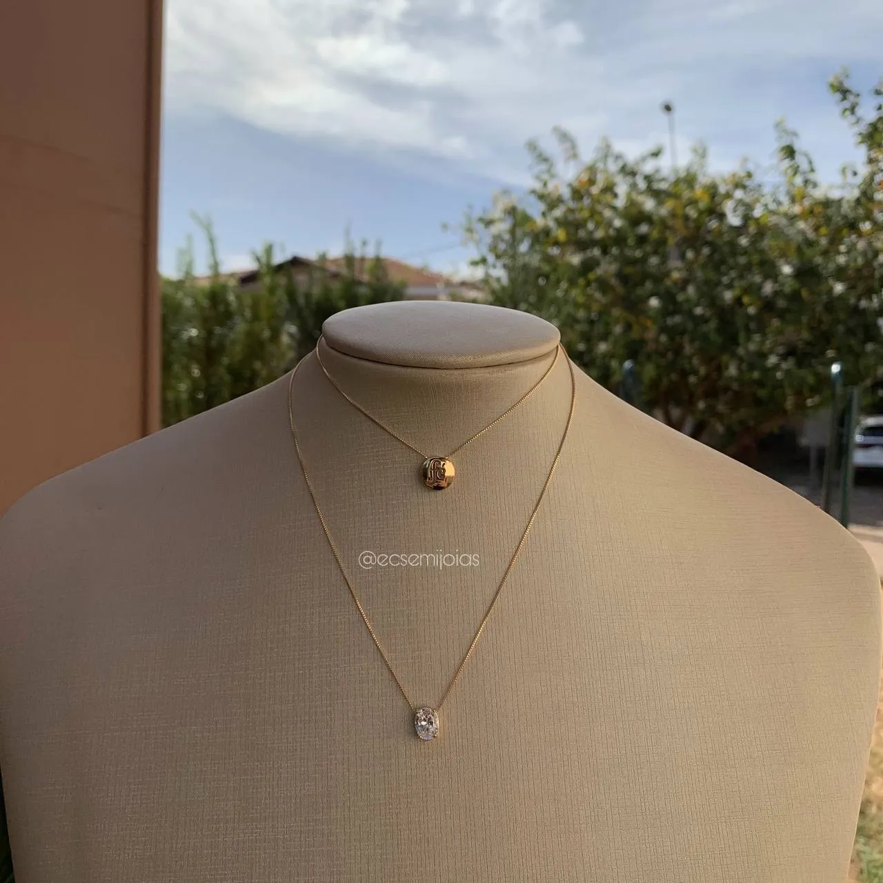 Colar fé e ponto de luz tipo escapulario - 60 cm - banhado a ouro 18k