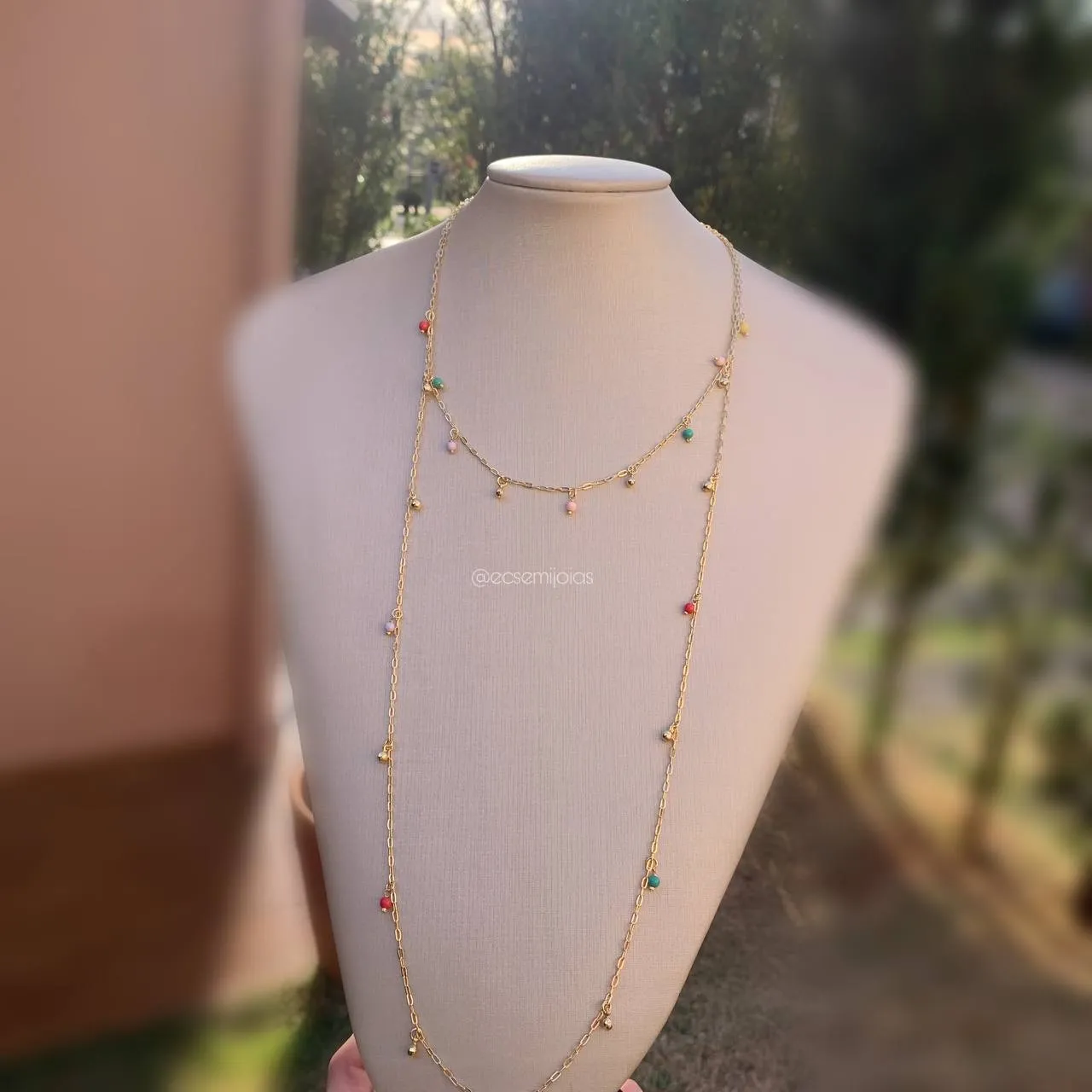 Colar miçanga 2 andares - 80 cm - banhado a ouro 18k