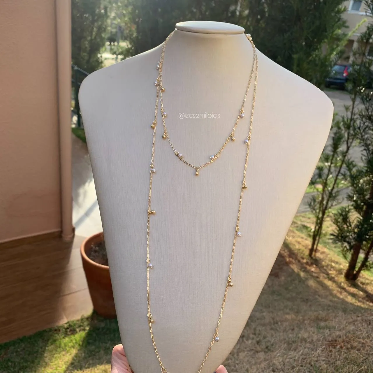 Colar miçanga 2 andares - 80 cm - banhado a ouro 18k