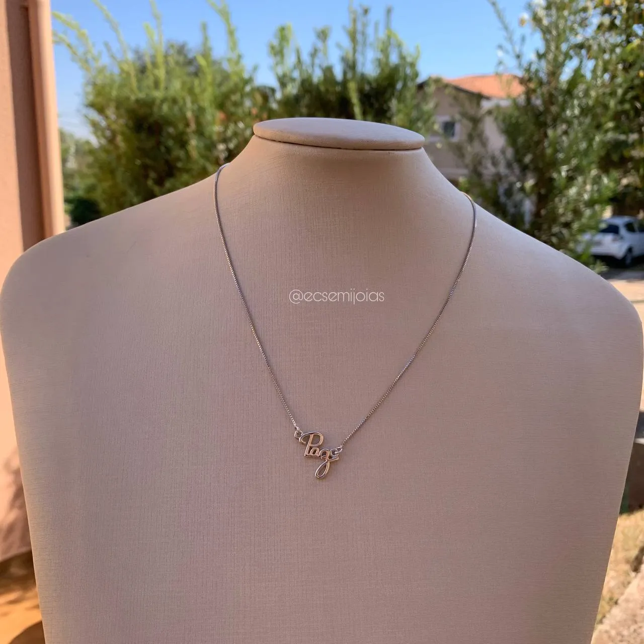 Colar veneziana paz com 45 cm - banhado a ródio branco