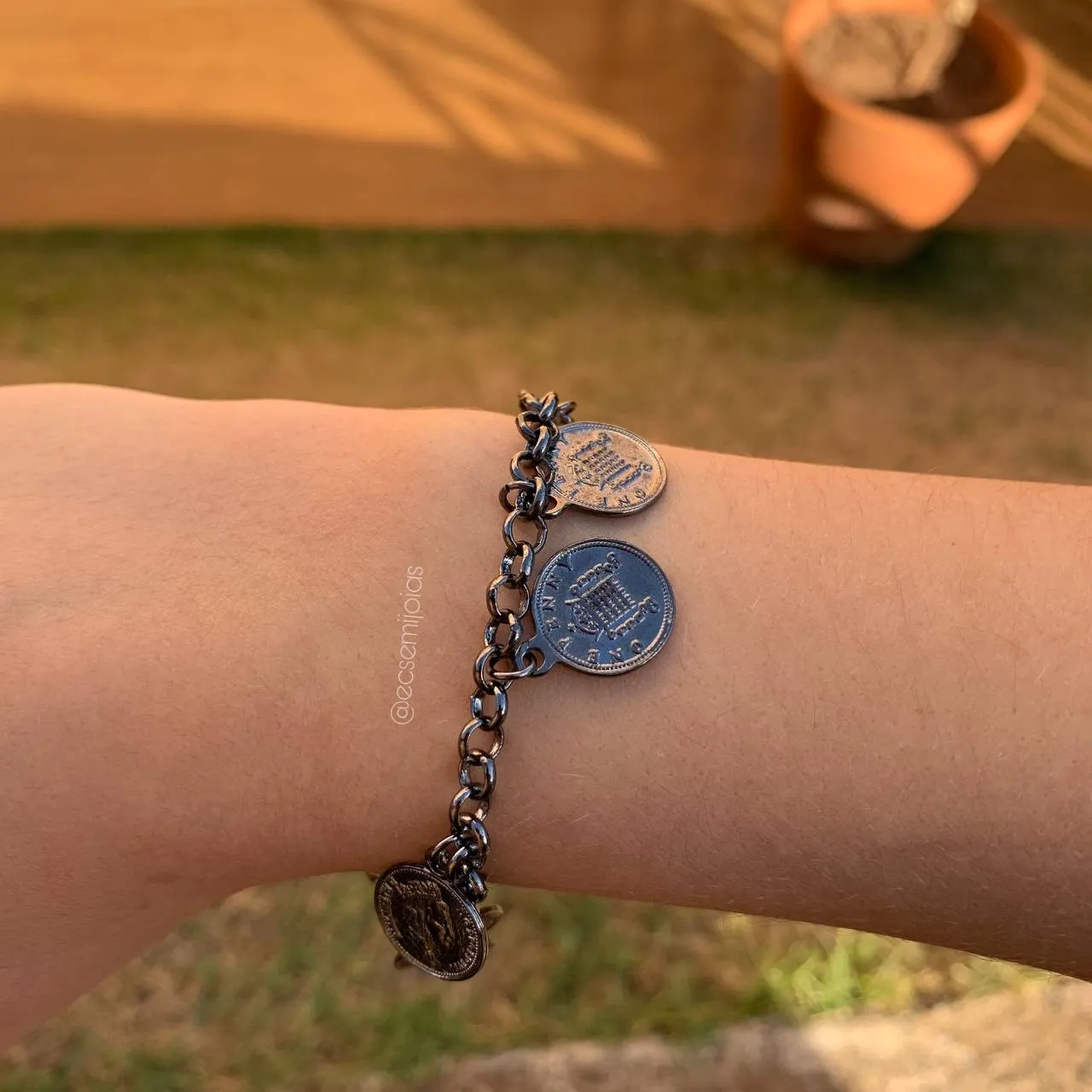 Pulseira 10 mandamentos - 20 cm - banhado a ródio negro