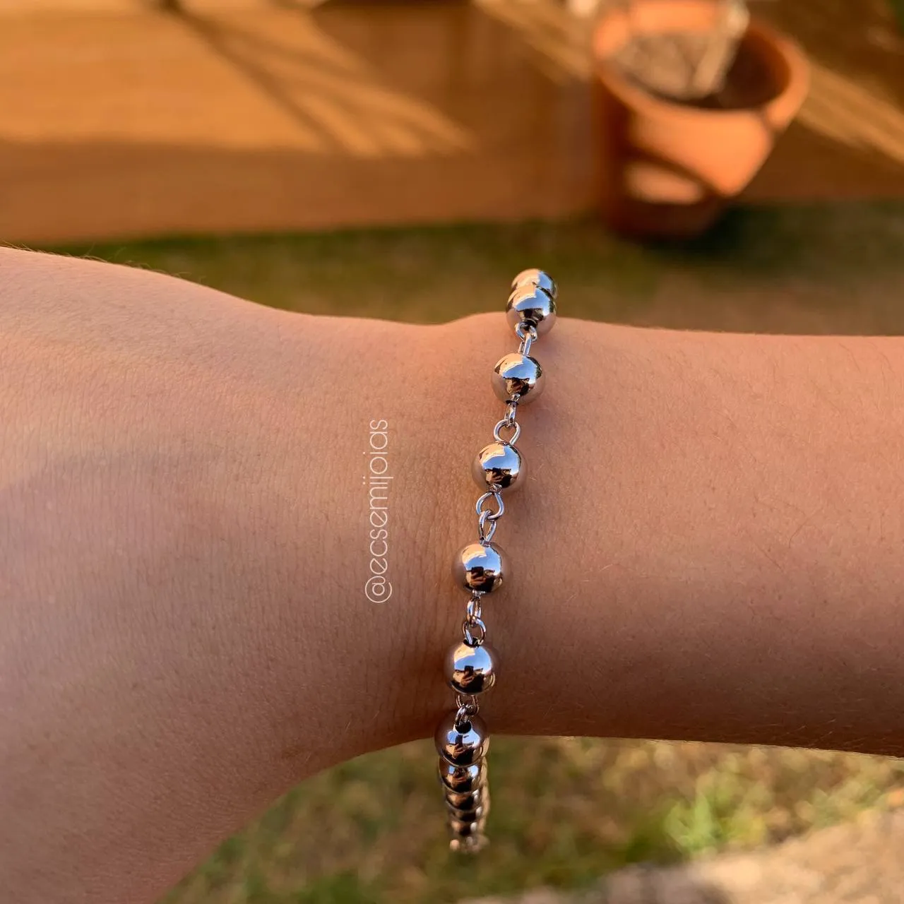 Pulseira bolas lisas - 16+3 cm de extensor - banhado a ródio branco